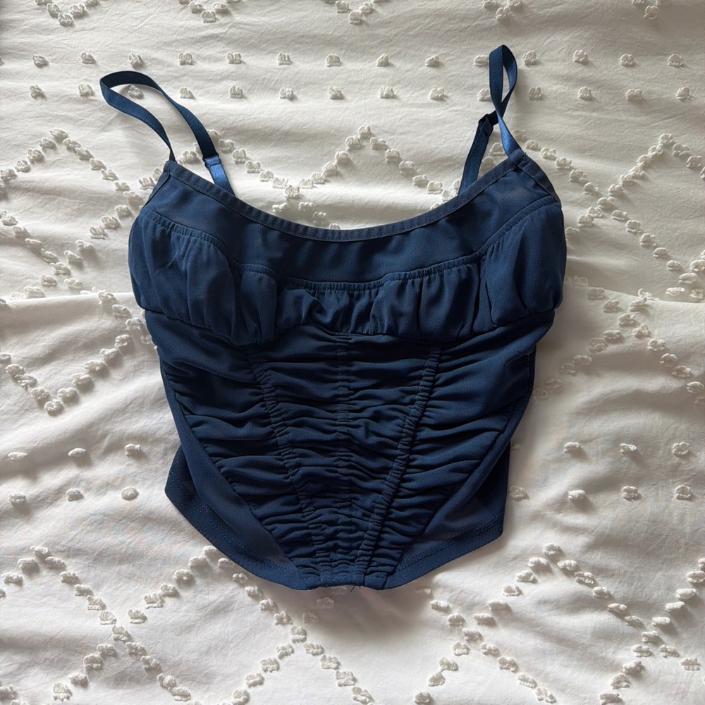 White Fox Boutique Navy Ruched Crop Top